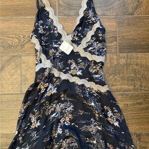 Free People Navy Floral Lace Chemise